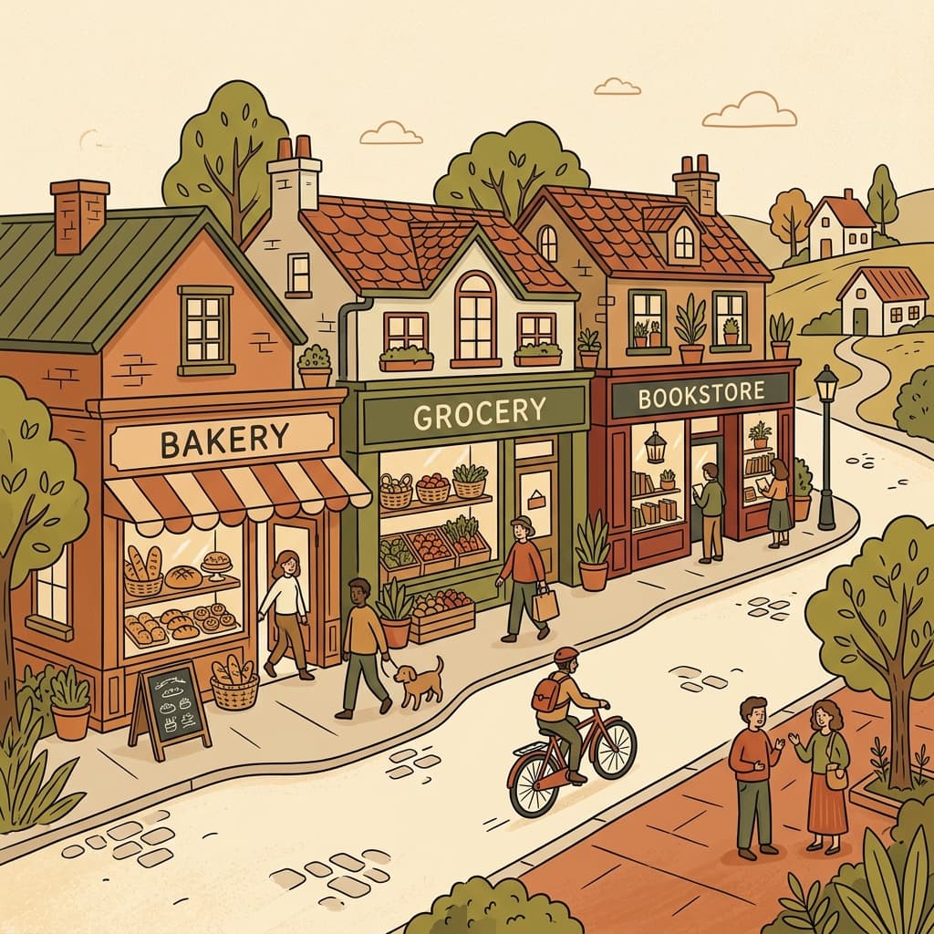 Ilustración cálida del barrio